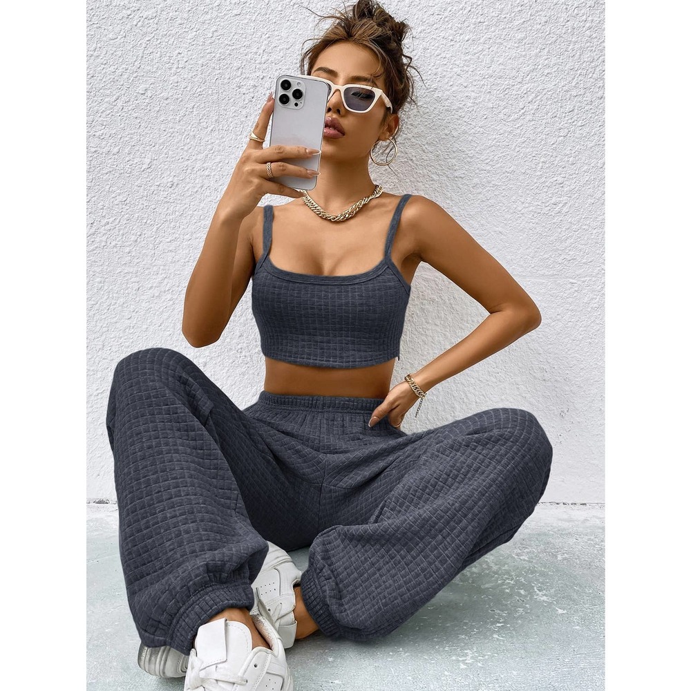 2 piece set: minimalist Crop Cami Top & Sweatpants light gray - Picture 11 of 11
